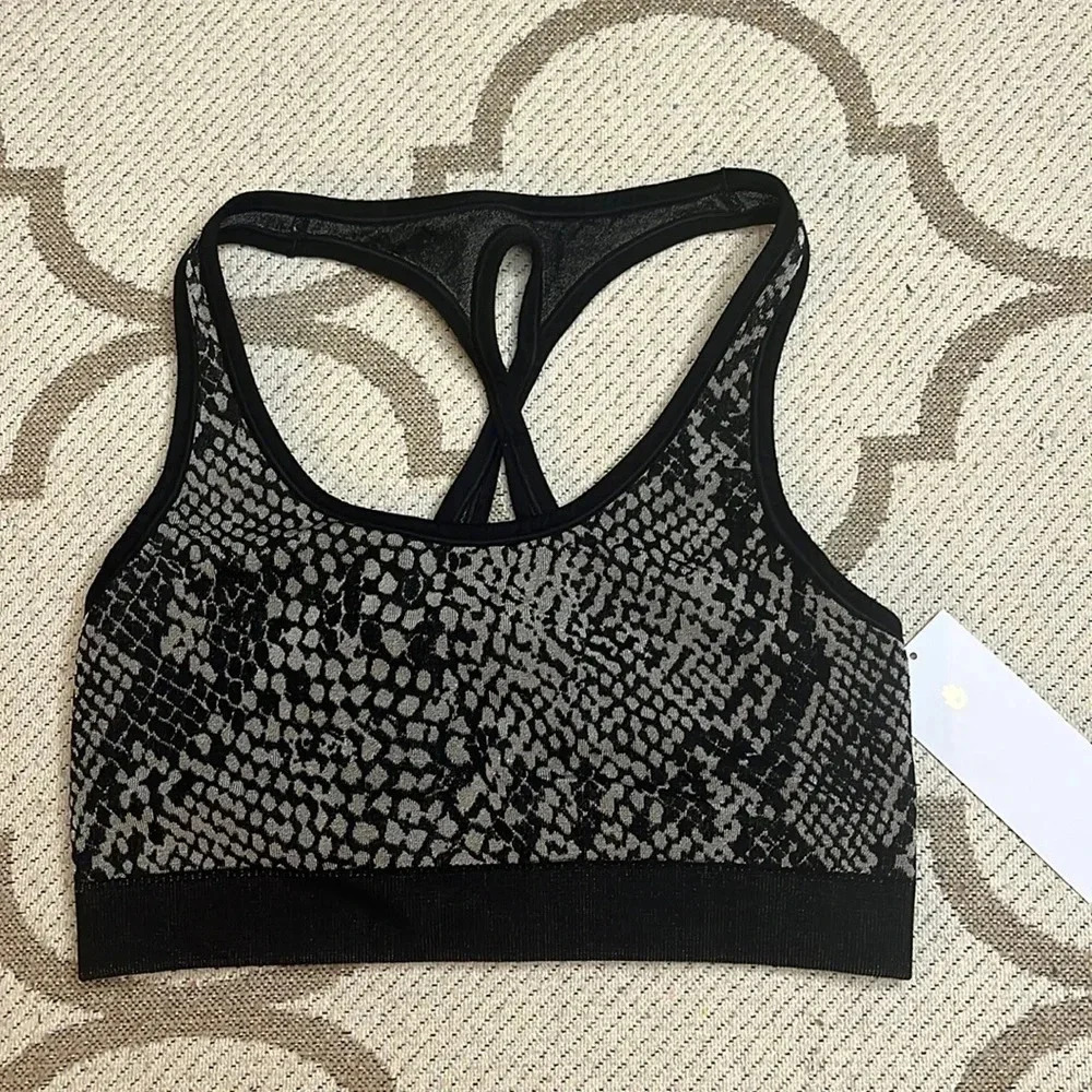 Spiritual Gangster snake skin print crisscross back sports bra, XS/S
